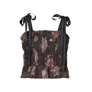H&M x Brock Collection Floral Corset Tank XS | Ribbon Tie Cottagecore Top